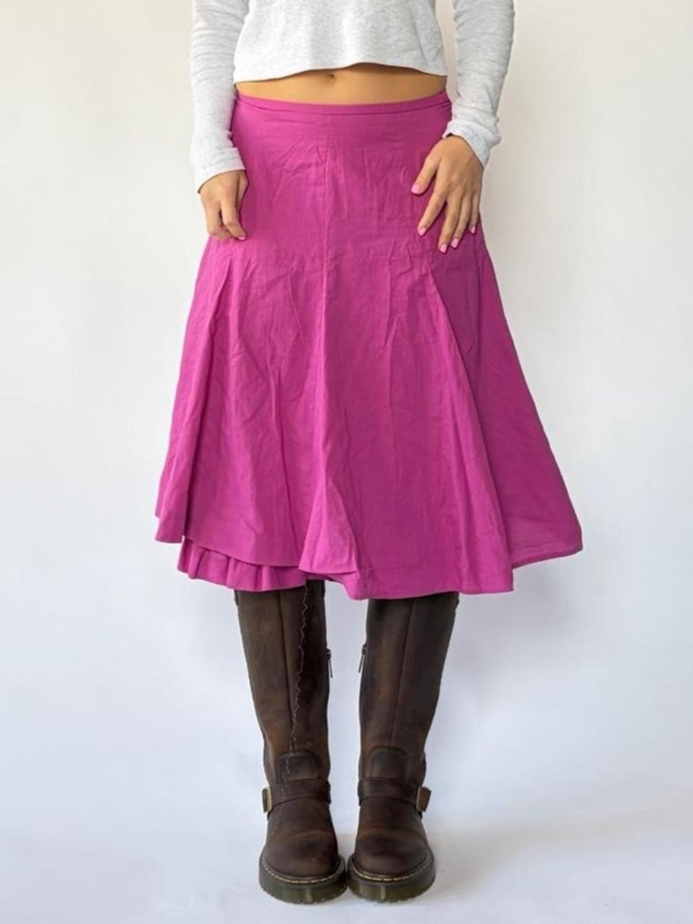 Midi Skirt Pink Y2K Cotton Low Waisted 10